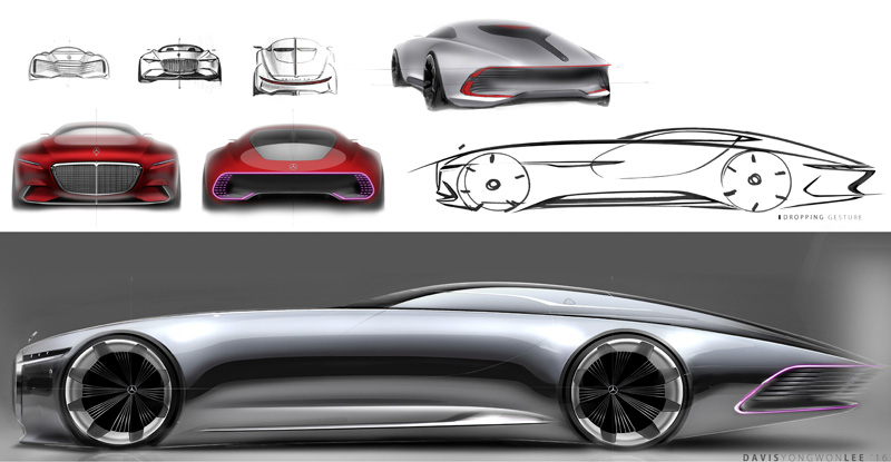 A reinterpretation of the Mercedes-Maybach radiator grille with its fine, vertical struts accentuates the front end. The grille was inspired by a pinstriped suit. The radiator grille rests on two aerodynamically shaped supports on the outer right and left of the bumper.